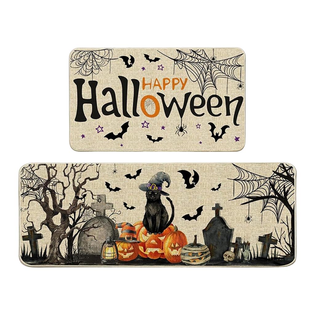 Halloween Kitchen Scary Pumpkin Design Stain Easy Clean Doormat for Holiday Decor