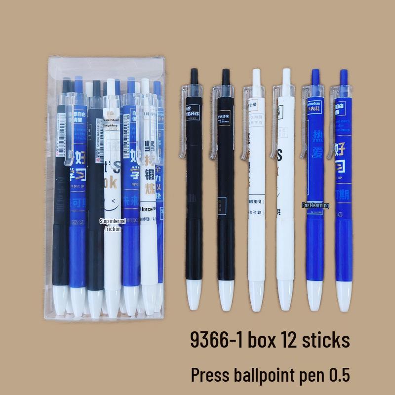 12-Pack Clickable Ballpoint Pens with 0.5mm Refillable ST Needle Tip for Exams, Black Water-Based Ink