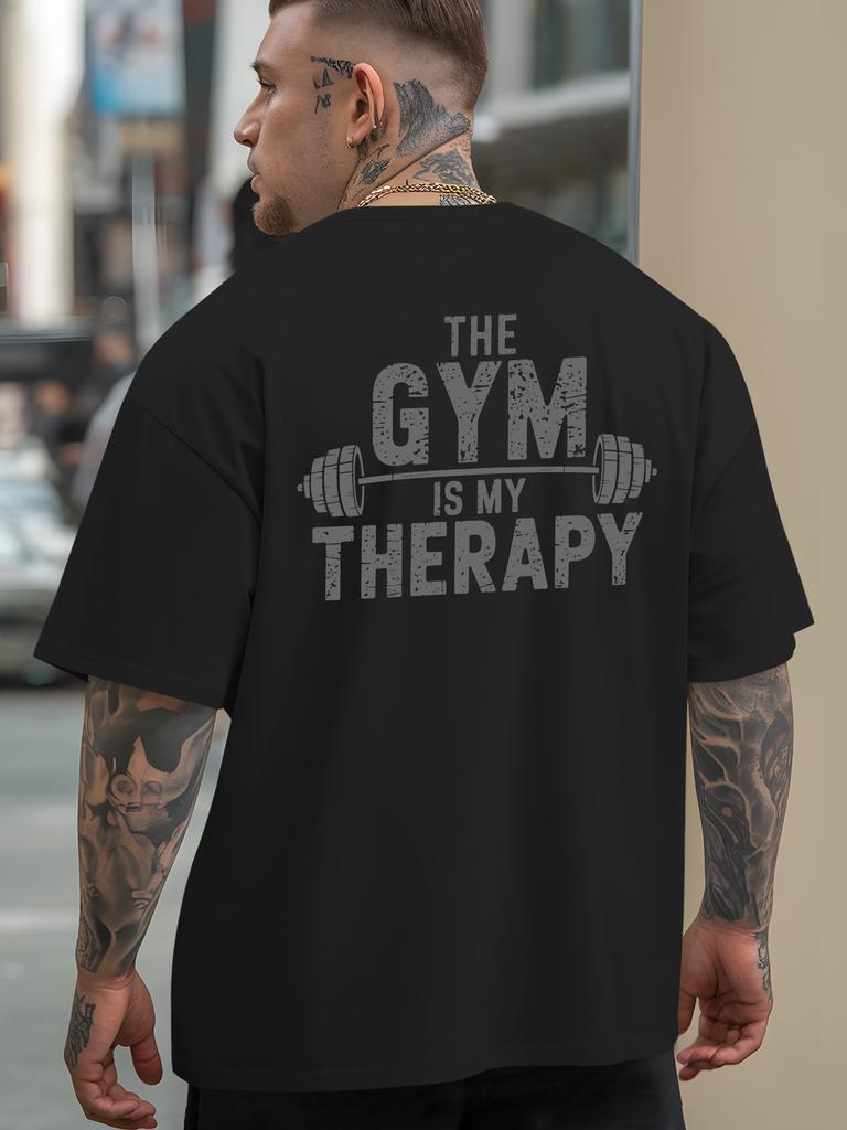 Men's Oversized Loose Summer Casual Letter Dumbbell Print Round Neck Short Sleeved Breathable Fitness Outdoor Jogging T-shirt
