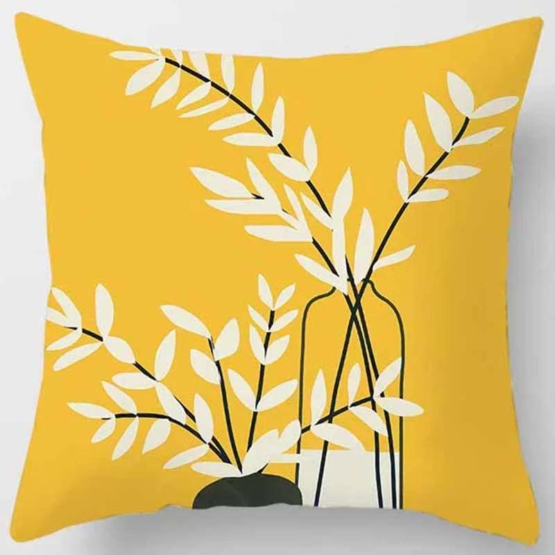 Fashion Yellow Decorative Pillowcase, Living Room Sofa Office Seat Waist Cushion  Cover  Aesthetic Home Decoration