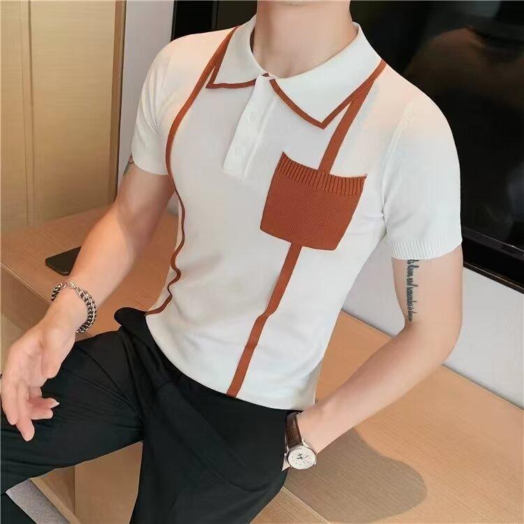Lapel Short Sleeve Polo Shirt Men's Fashion Brand Summer T-shirt Korean Slim Fashion 2025 New All-Matching T-shirt Top