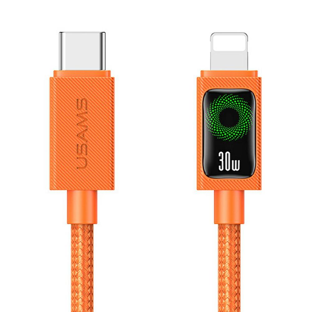 USAMS SJ774 U92 1.2m Type-C to Lightning Cable 30W Fast Charging Data Transfer Cord with LED Light