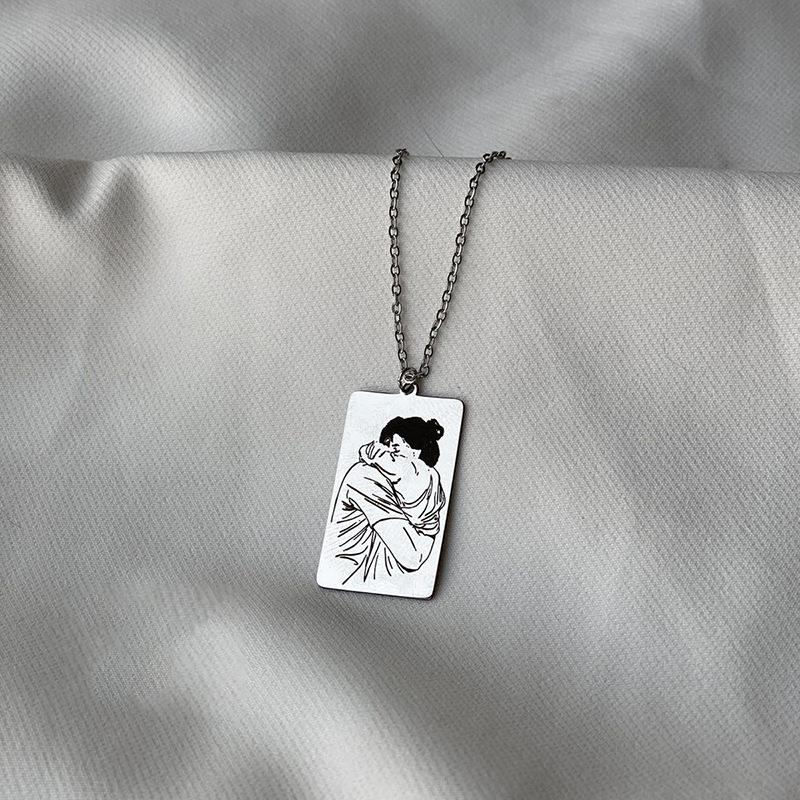 Laser engraved necklace alloy jewelry female couple pendant anime cartoon light luxury sweater chain