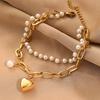 Stainless Steel Heart Pearls Charm Bracelet for Women Fashion Girls Elegant Bangle Wrist Zircon Party Birthday Gift Bijoux