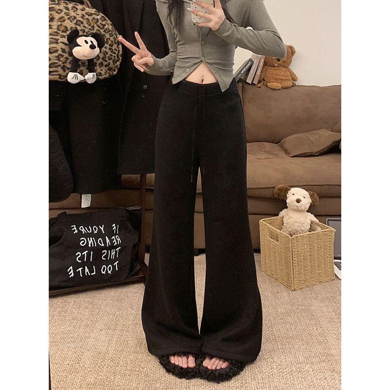Gray Idle Style Loose Drawstring Loose Pants Casual Pants Women's Autumn High Waist Slim Looking Drape Mop Straight-Leg Trousers