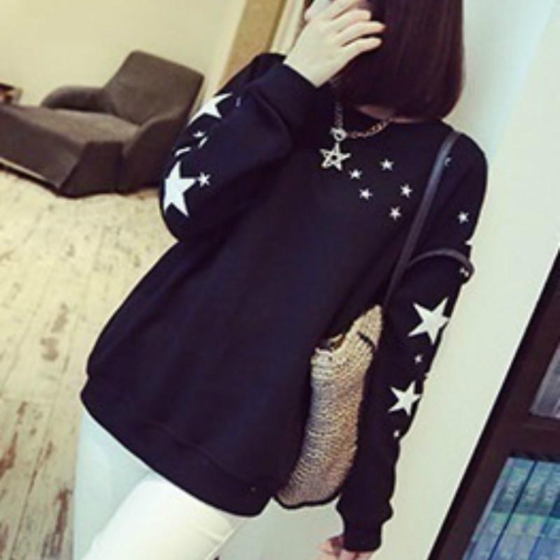Frauen Herbst Winter Sweatershirt Langarm T-shirt Mädchen Schwarz Weiß Bluse Casual Tops 3XL schwarz