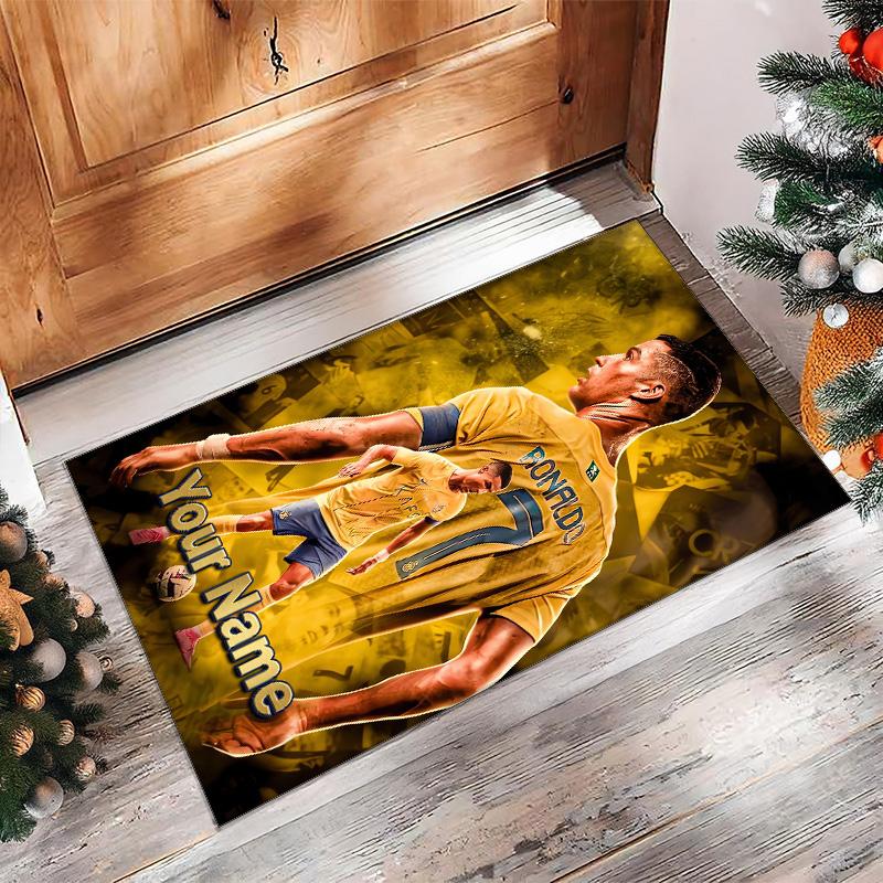 Cristiano Ronaldo Printed Crystal Velvet Rug Non‑Slip Crystal Velvet Carpet For Sofa Bedroom Indoor Home Decoration