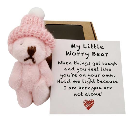 

Mini Plush Bear Doll My Little Worry Bear Handmade Gift with Inspirational Card Pocket Bears Hug Plush for Graduation Colleagues & Motivational 6 cm