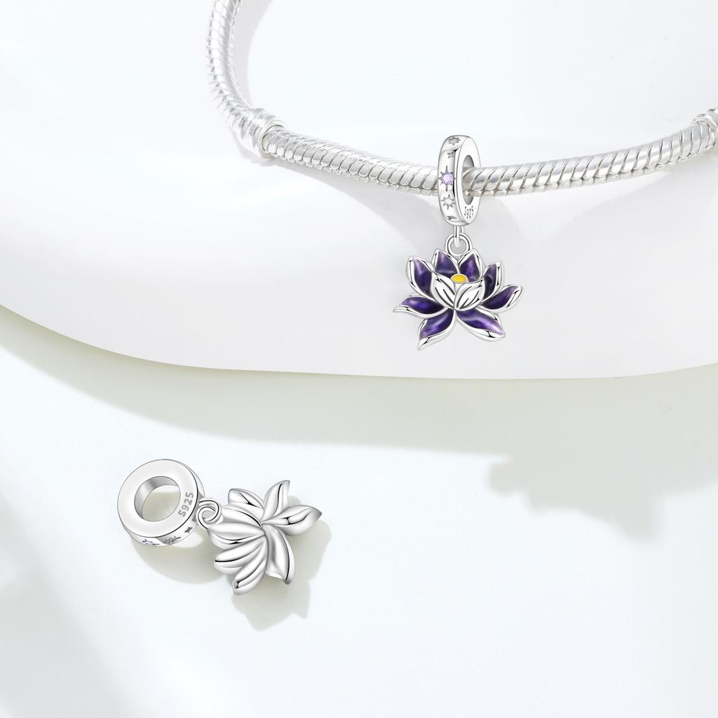 Copper Purple Iris Lotus Lily Of The Valley Charms Beads Pendant For Original Bracelet Woman Girl Jewelry