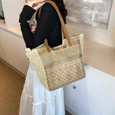 New Paper Rope Woven Bag Fashionable Versatile Hollow Bag Casual Straw Bag Beach Bag Shoulder Women's Bag