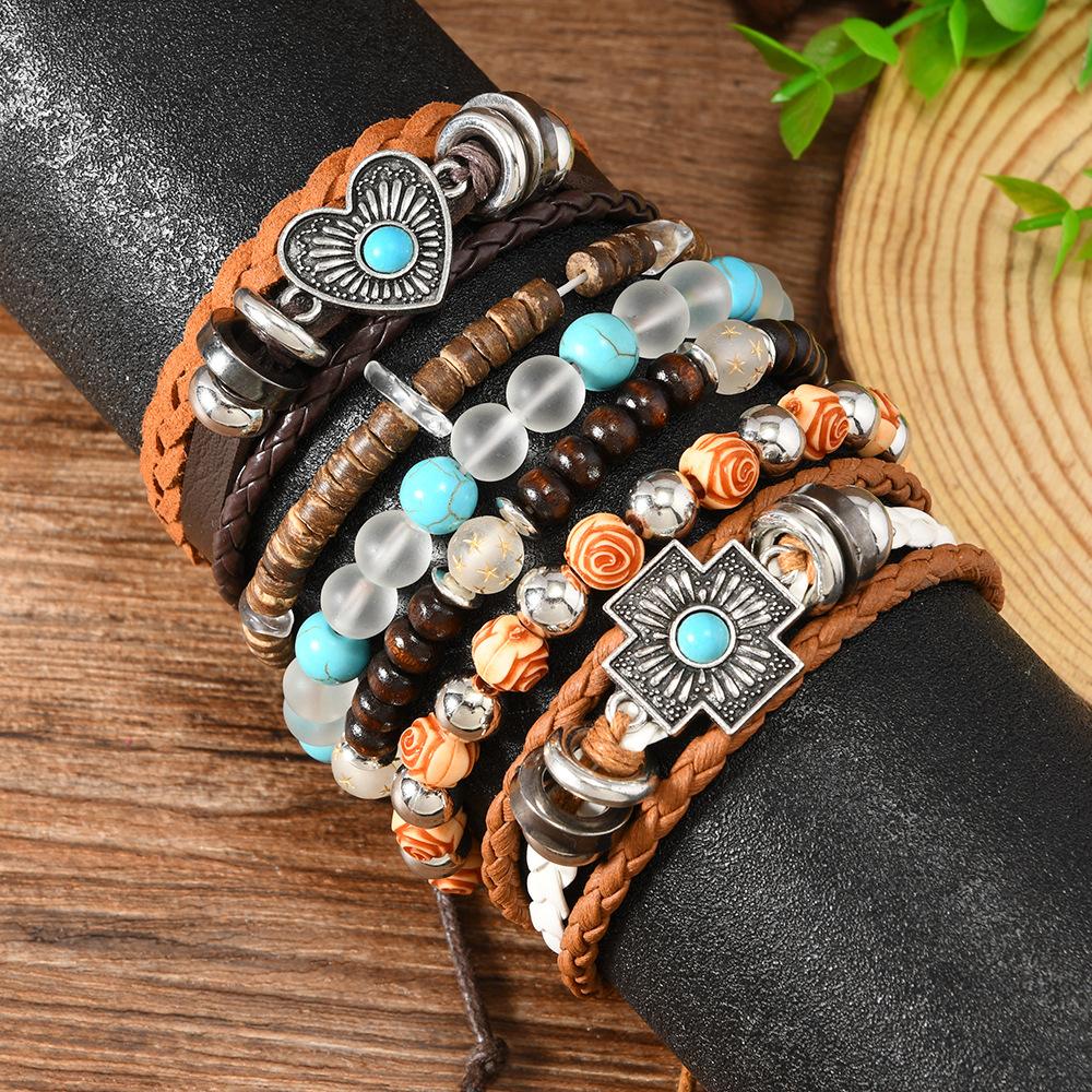 TEMU Xiyin cross-border new product six-piece set of love cross alloy accessories beaded hand-woven