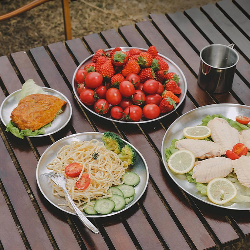 Stainless Steel Plates Camping Plates Reusable Dinner Plates Portable Metal Dinner Dishes Great for Picnic Outdoor Camping BBQ