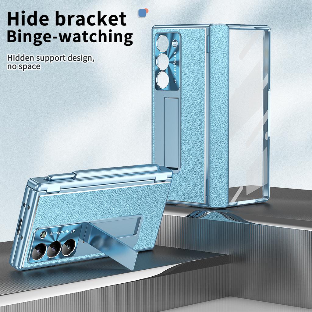 For Samsung Galaxy Z Fold6 5G PU Leather+Aluminum Alloy Kickstand Cover Folding Phone Case with Pen/Pen Slot