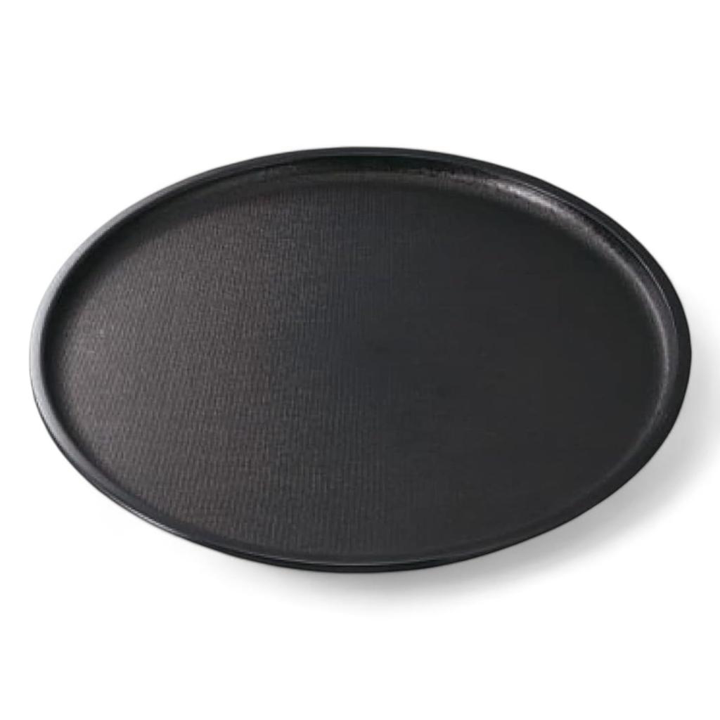 36cm Round Cloth Tray in Lacquerware Made in Japan J-kitchens (Tray) Black, Non-Slip, (ABS Resin),