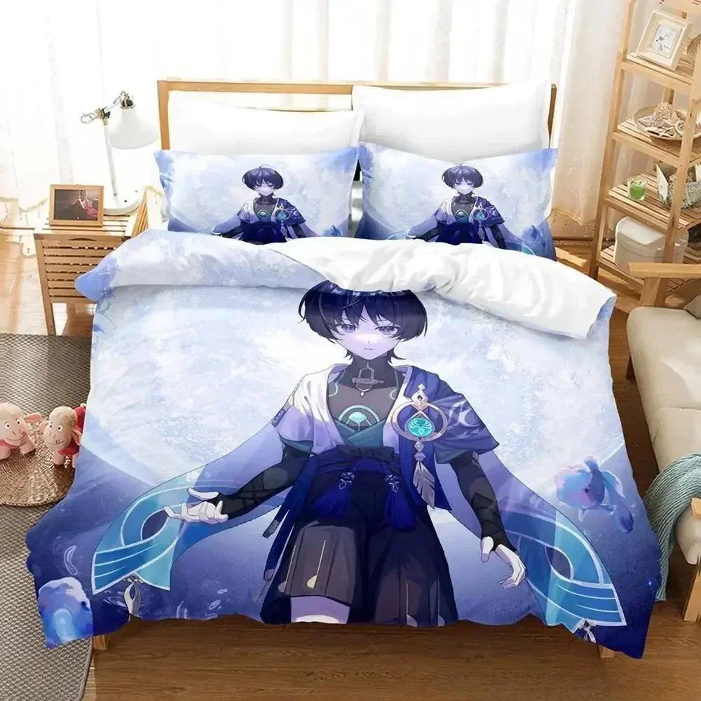 New Game Genshin Impact Scaramouche Bedding Set Printed Bed Set With Pillowcase Duvet Cover Soft Queen King Size Bedclothes Home