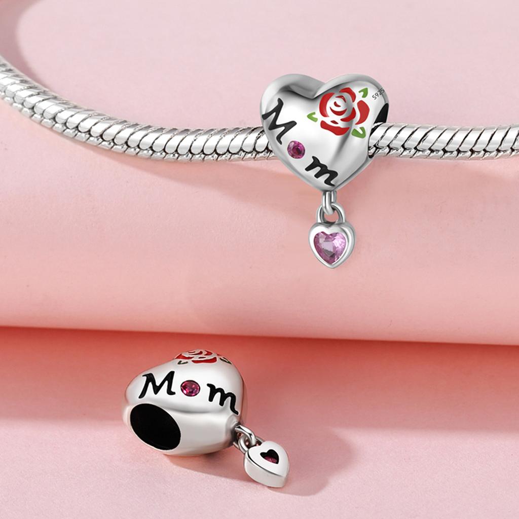 Beads Copper Charms Original Rose Flower Heart Beads Fit Bracelet Jewelry Diy Women Fine Gift Accessory