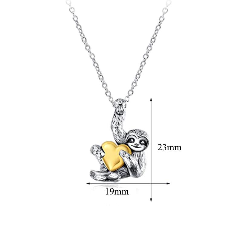 Cute Small Sloth Holding Heart Pendant Necklace For Women Girls Animal Jewelry Gift
