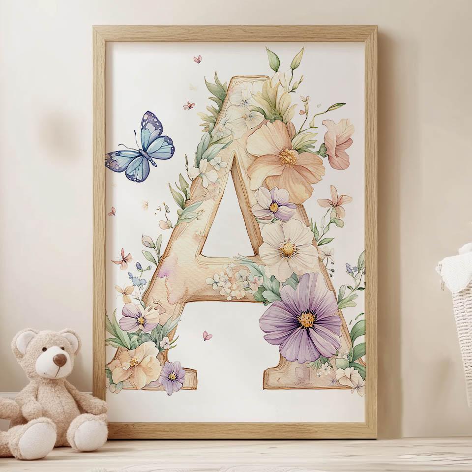 Poster Floral Letter "A" For Children Poster Floral Letter "A" For Children, 50X70 Cm, Without Frame, Premium Canvas On Stretcher