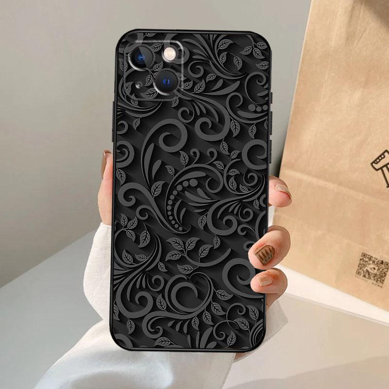 

Черный узор Искусство Чехол для телефона Для iPhone 17 Air 16 15 14 11 12 13 Pro Max 12 13 mini 15 16 Plus 16e Чехол iPhone 15 Pro