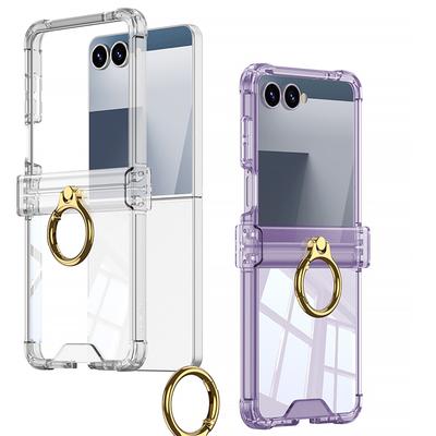 Funda para Teléfono Móvil Samsung Zflip7 Transparente Anillo de Airbag Soporte Anticaída Funda Plegable Anticaída de Cobertura Total