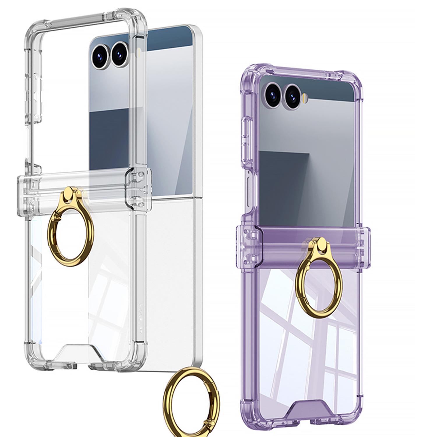 Samsung Zflip7 Mobile Phone Case Transparent Airbag Ring Anti Fall Bracket Folding Anti Fall Full Cover Case