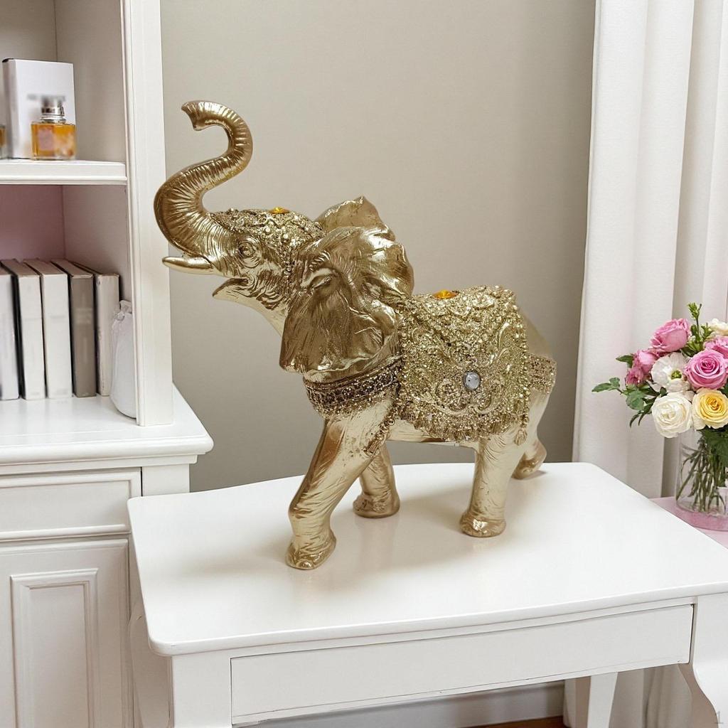 Elephant Statue Animal Art Sculpture Decoration Good Luck for Cabinet Bedroom Desktop