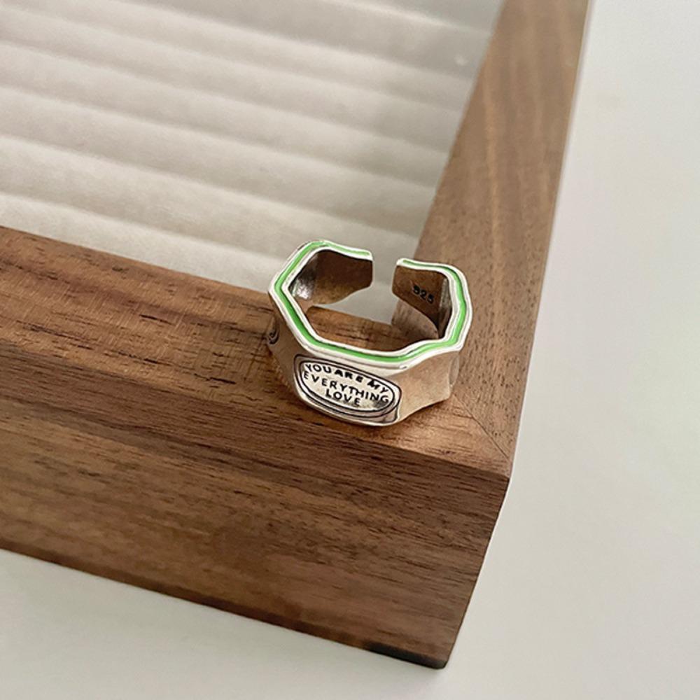 

New Arrival Elegant Letter Carving Green Stripe Design Retro Thai Silver Female Finger Ring for Men Women Jewelry Gifts 2023 resizable