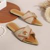 Fashion Metal Decoration Pointed Toe Flat Sandals Women Patchwork Designer Shoes Summer Comfortable Non-slip 36-43 Large Size Beach Shoe