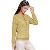 Women Tops Round Neck Zipper Half Placket Long Sleeve Pullover Tops Solid Color Shiny Sequins Loose Fit Blouse