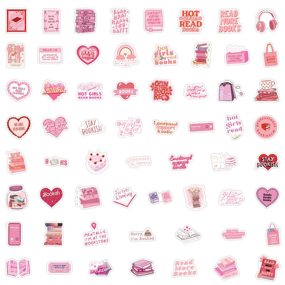 

60 Pink Cartoon Book Stickers - Waterproof Decor for Journals, Water Bottles, and Computers