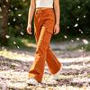Girls Bell Bottom Pants Flared Leg Casual Color with Pockets for Big Kids