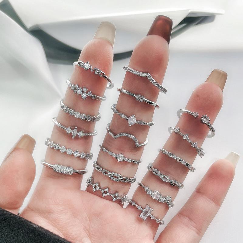 Simple Full Diamond Zircon Fashion Light Luxury High-End Open Ring Niche Design Ring