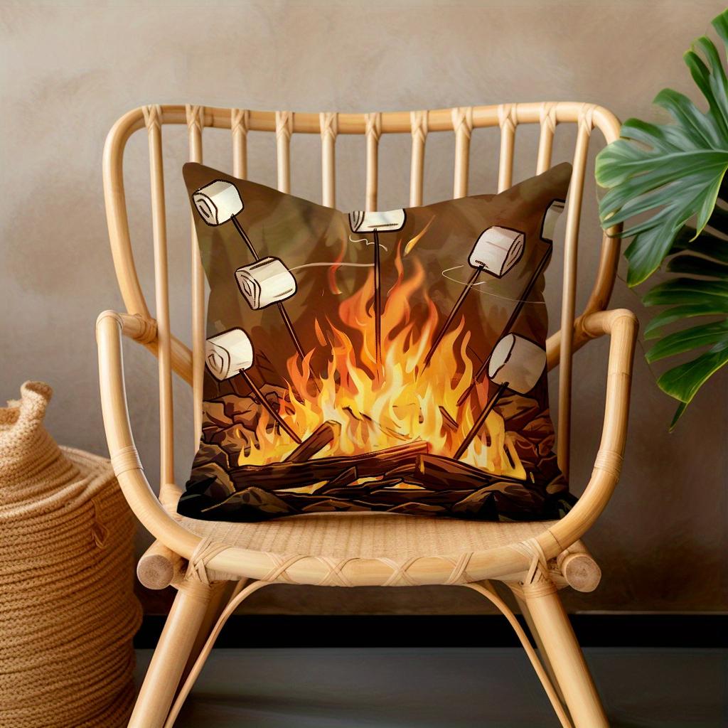 Marshmallow Roast Over Fire Pillow Cover Double Sided Barbecue Theme Soft Polyester for Sofa Bedroom Home Decoration Gift