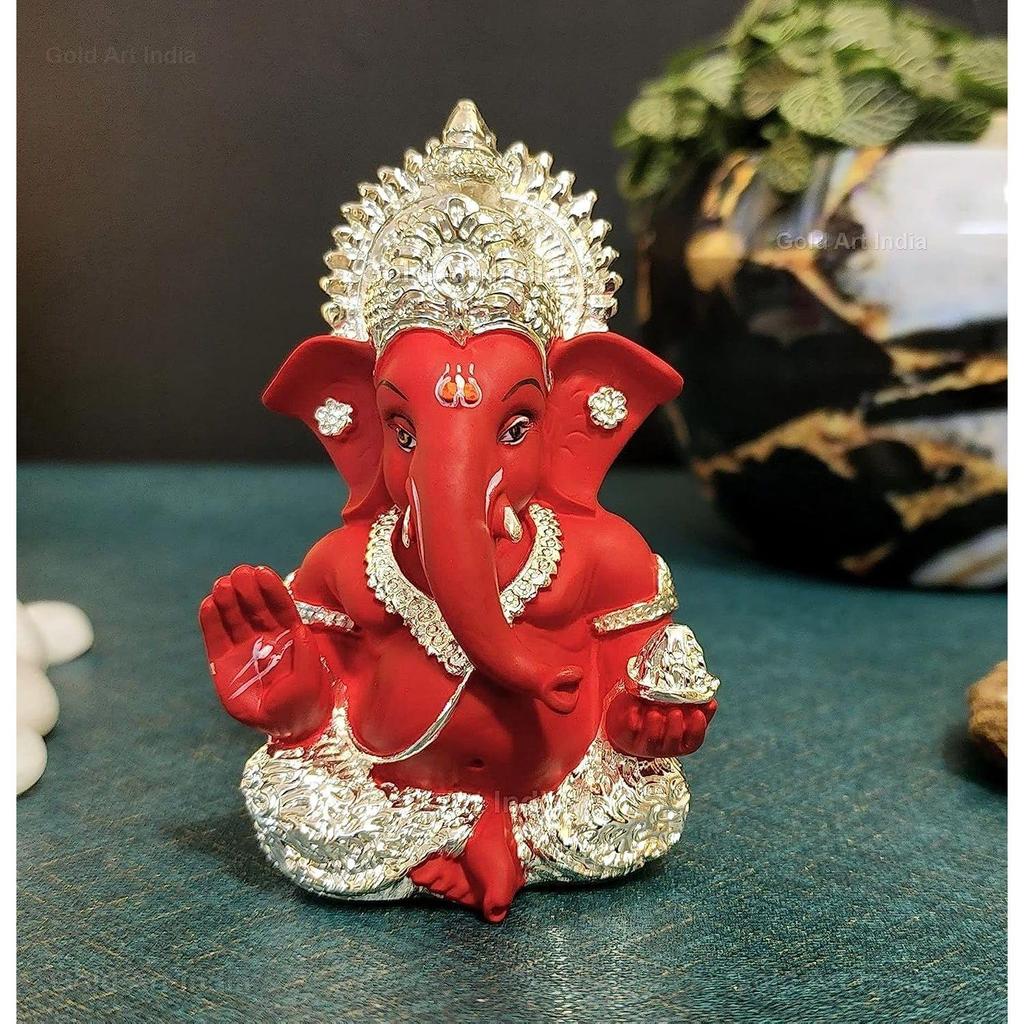 Silver Plated Ganesh Idol for Car Dashboard God Ganesha Idol for Home Decor Ganpati for Gift 3.5 inches (Silver)