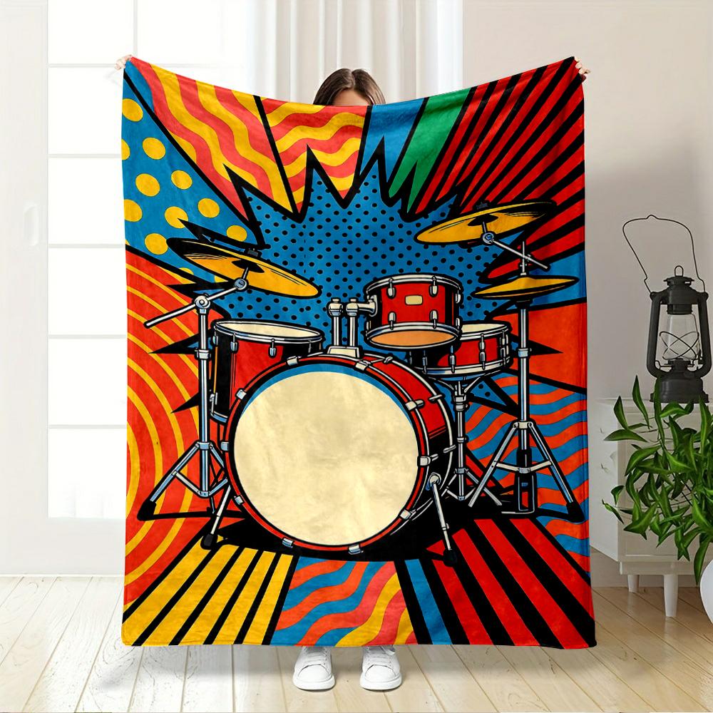 Pop Art Style Drum Set Design Blanket Flannel blanket for bedroom, living room, sofa, and nap sofas.