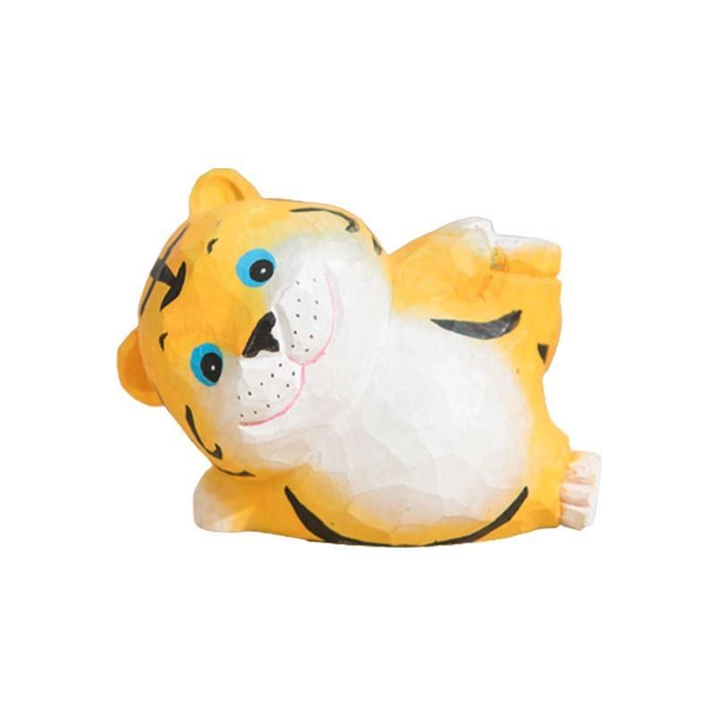 Tiger Wooden Carving Small Figurine Handcrafted Animal Decor For Kids And Gifts