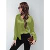 GMXIA Sateng Silkelignende Langermet Ensfarget Skjorte for Kvinner, Elegant Knappedetalj foran med Krage