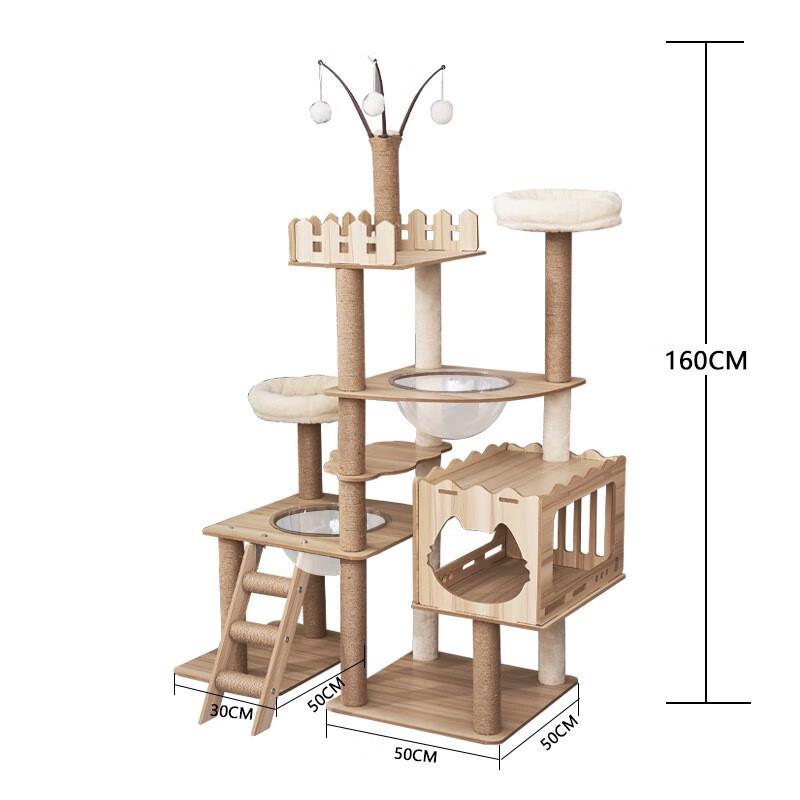 Large Wooden Cat Tree with Space Capsule & Scratcher