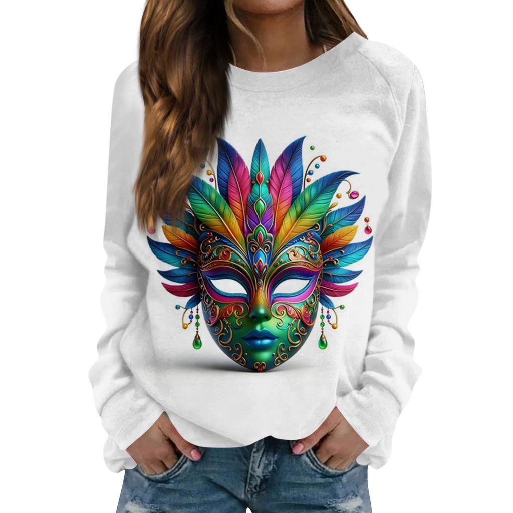 Damenmode Lässig Langärmlig Bedruckt Rundhals Pullover Top