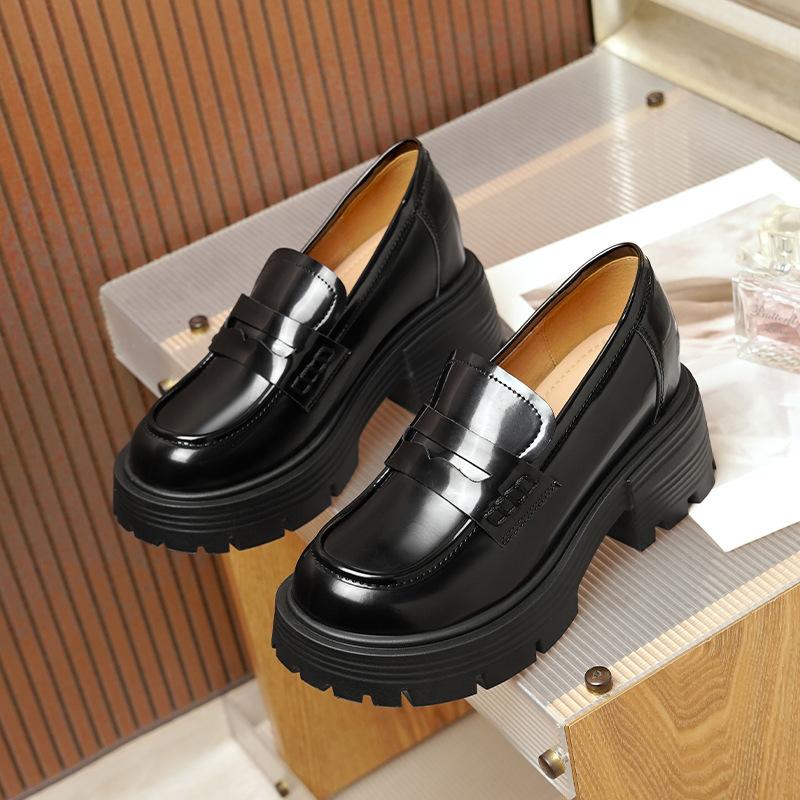 Inner Height Increase Thick-soled Small Leather Shoes Women's Spring and Autumn with Skirts Small Thick-soled Muffin Single Shoes