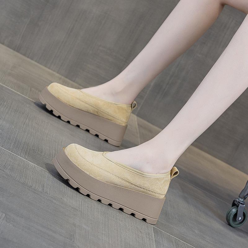 Female Big Head Ugly Cute Casual Fashion Versatile Round Head Thick Sole One Pedal Dad Shoes Woman