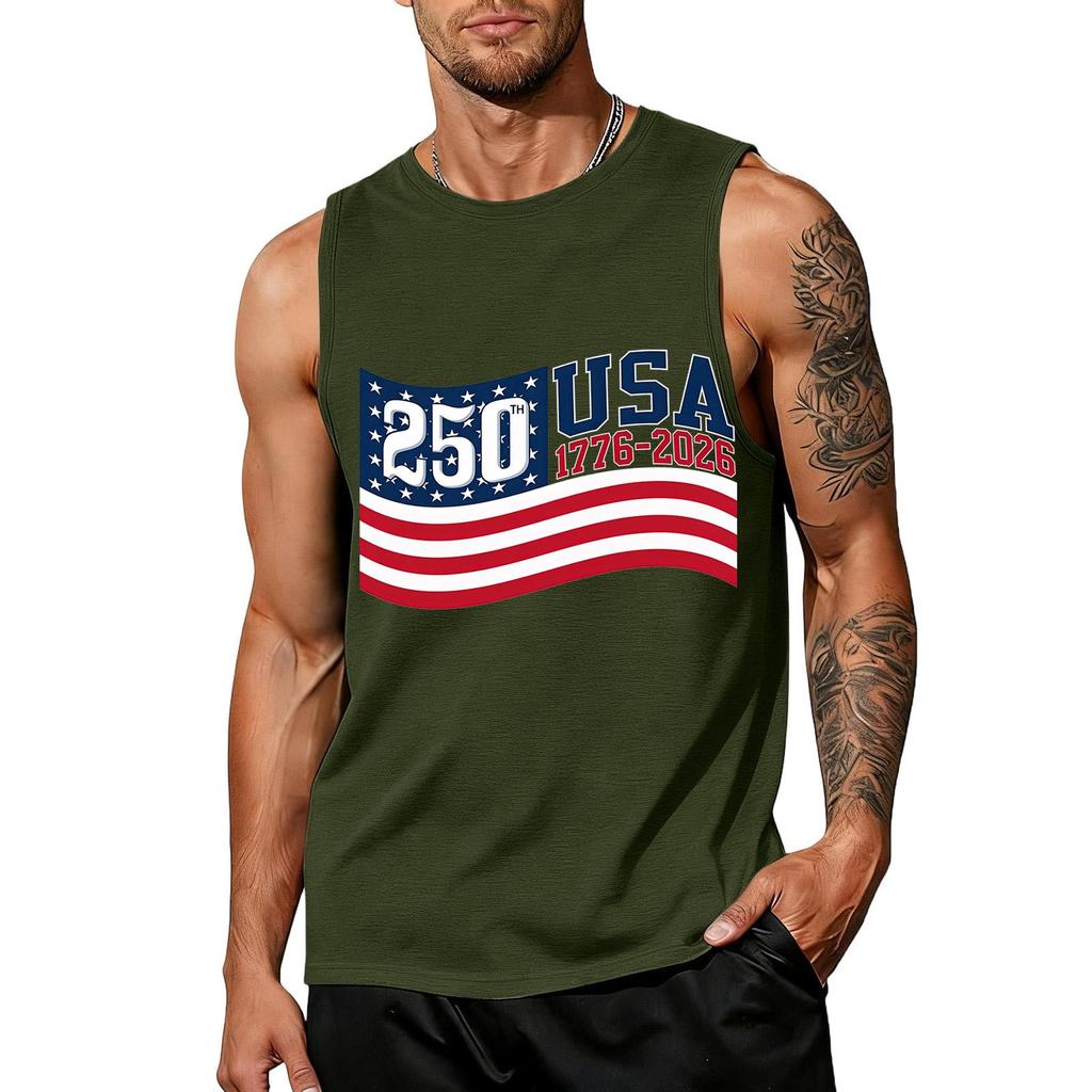 Men's Sleeveless Tank Top Loose Fit Casual Summer Daily Wear Printed Sleeveless Shirt Lightweight Breathable Fabric