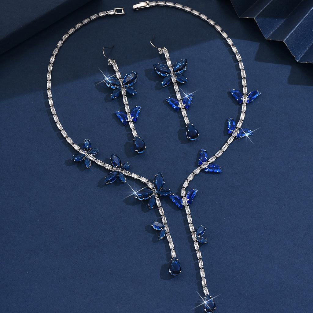 3PC Women's Fashion Zircon Butterfly Water Drop Necklace Earrings Zircon Set Suitable for Wedding, Party, Festival Gifts-8550