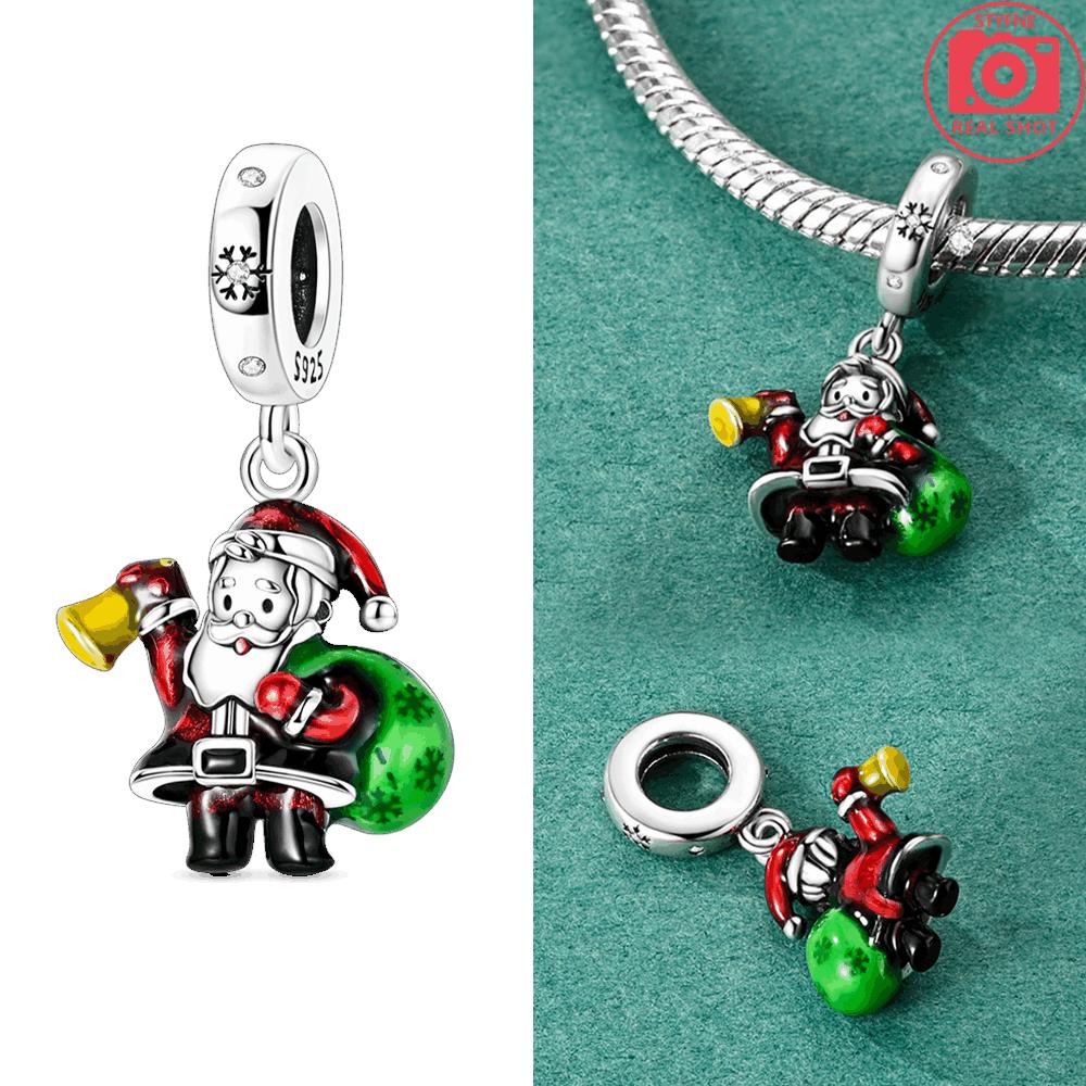 Shiny Christmas Tree Stocking Gift Red Christmas Pendant Bead Fit Bracelet Originalcopper Diy Accessory Set Women Jewelry