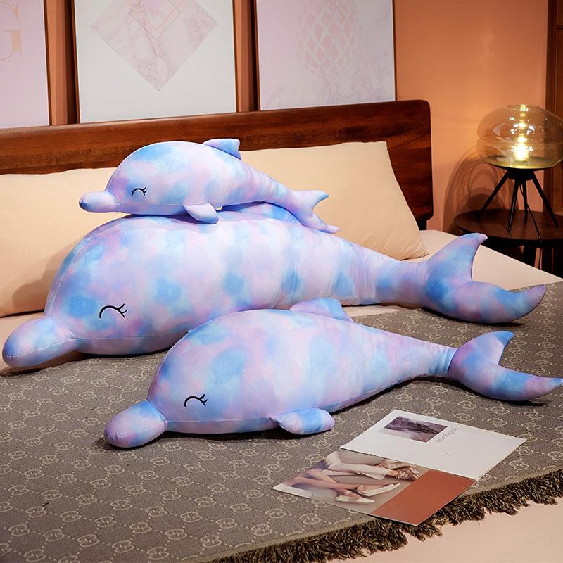 Soft Colorful Dolphin Doll Plush Toy Big Dolphin Doll Home Pillow Girl Soothing Ragdoll