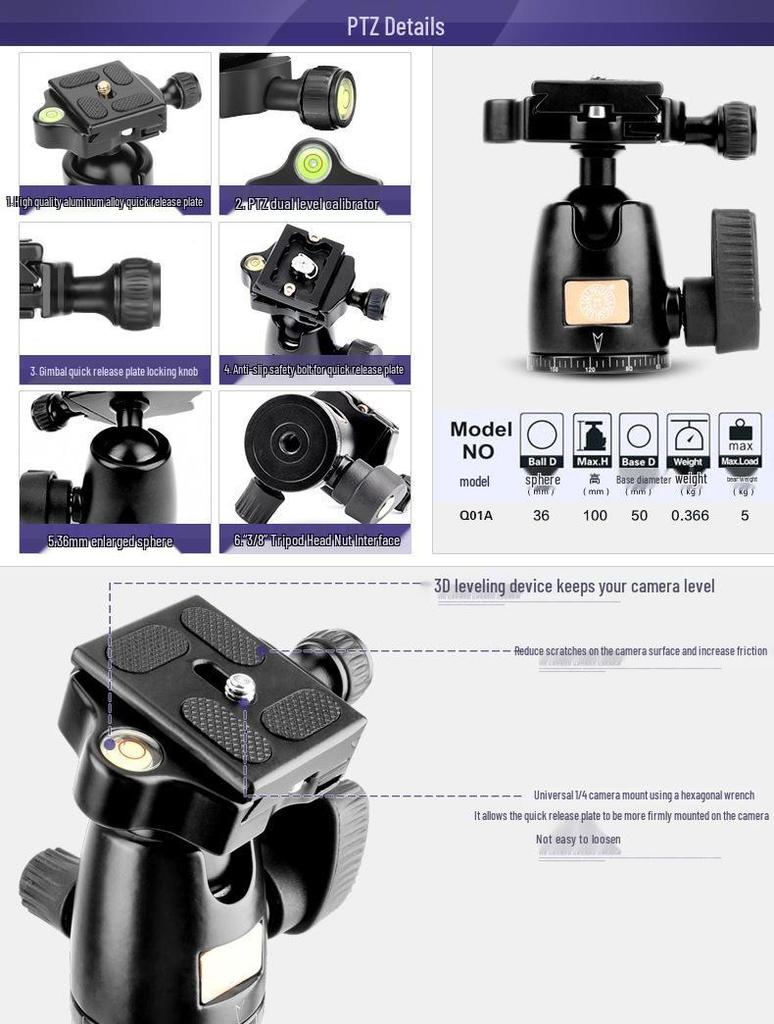 Era Q555 Lightweight Aluminum DSLR Tripod with Buckle Support