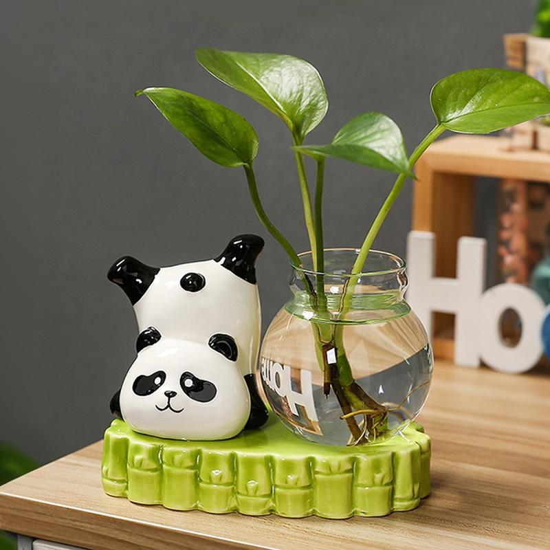 1PC Ornament Vibrant Tea Table Ornament Adorn Panda Gift Hydroponic Desktop Vase Home Living Room