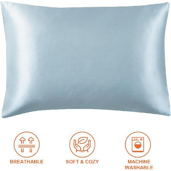 EHEYCIGA Satin King Pillow Cases Set of 2, Soft Pillowcases for Hair and Skin Similar to Silk, Blue Pillow Case 2 Pack with Envelope Closure, 20X40
