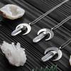 Personality Silver Color Crescent Transparent Crystal Column Pendant Necklaces for Woman Men Collarbone Chain Sorceress Jewelry