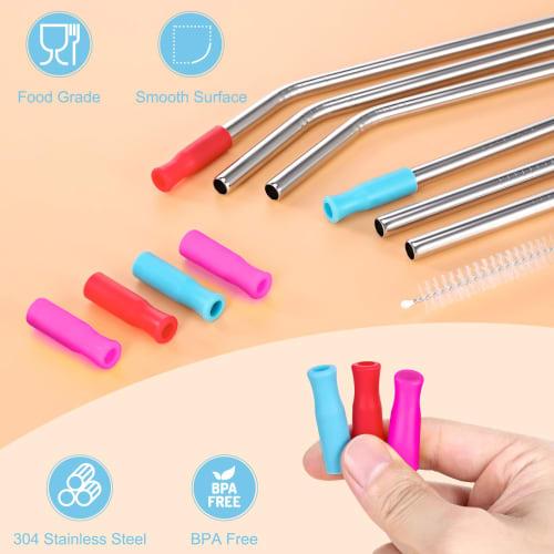 6-Pack of Stanley Metal Straws with Silicone Tips, Stainless Steel Replacement Straws for 40 and 30 Oz. Stanley Tumblers, Reusable Straws with Cleanin